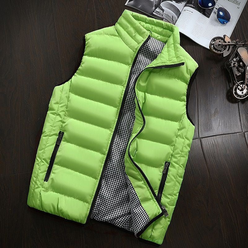 Water-repellent & Padded Men's Gilet with Stand-up Collar - Henrik-Yellow-green-S-Nora Luxe