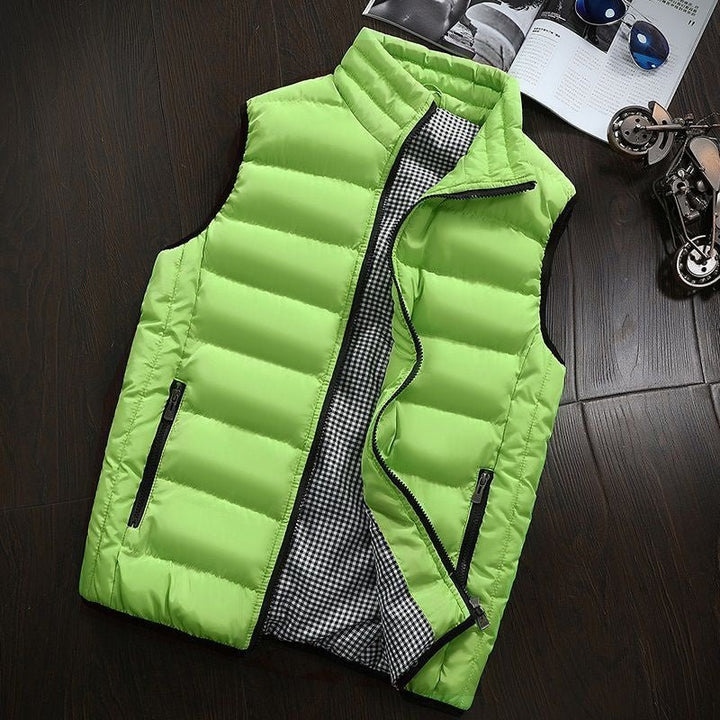 Water-repellent & Padded Men's Gilet with Stand-up Collar - Henrik-Yellow-green-S-Nora Luxe