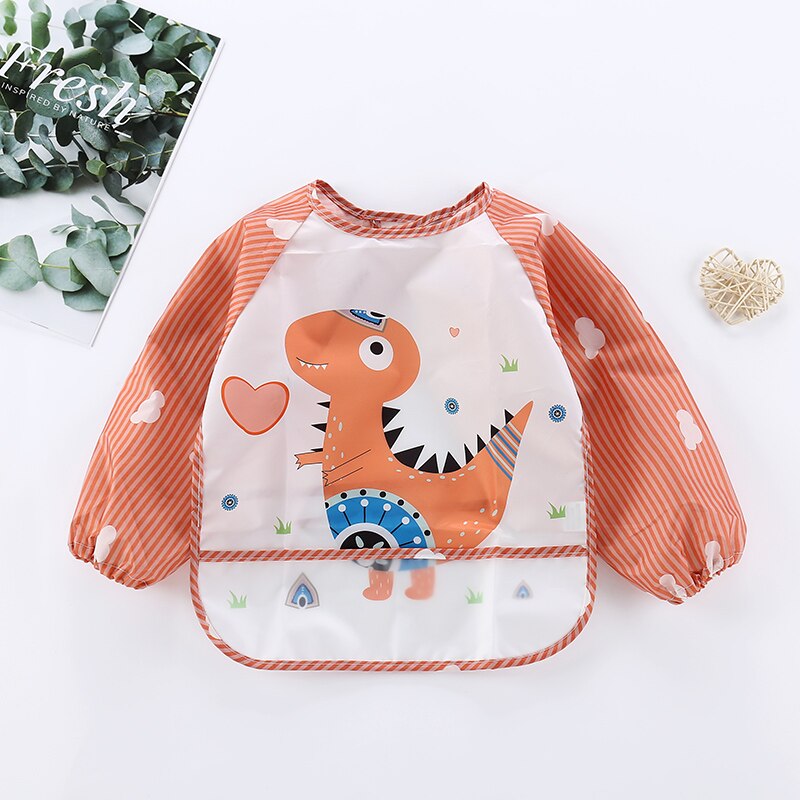 Waterproof Baby Bib Overall with Long Sleeves-Dinosaur-0-3 Years old-Nora Luxe