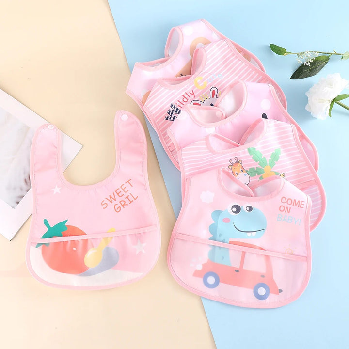 Waterproof Baby Bibs – Adjustable 5 Pieces-Pink - Random 5 pieces-Nora Luxe