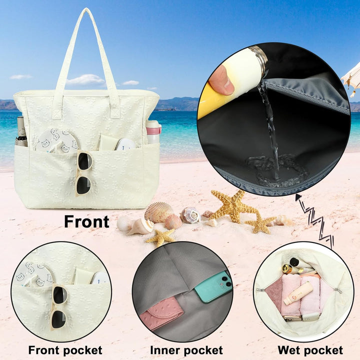 Extra Large Waterproof Beach Tote with Wet Compartment – Buy 1, Take 1 FREE