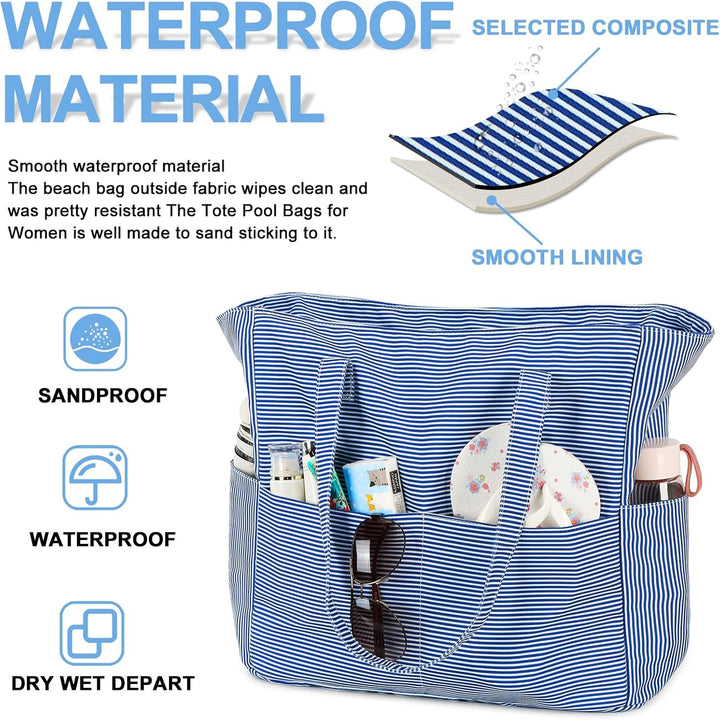 Extra Large Waterproof Beach Tote with Wet Compartment – Buy 1, Take 1 FREE