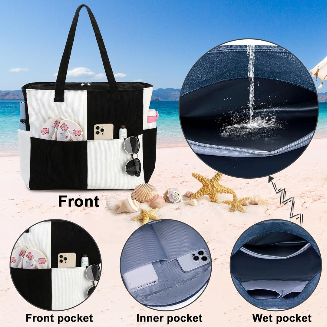 Extra Large Waterproof Beach Tote with Wet Compartment – Buy 1, Take 1 FREE