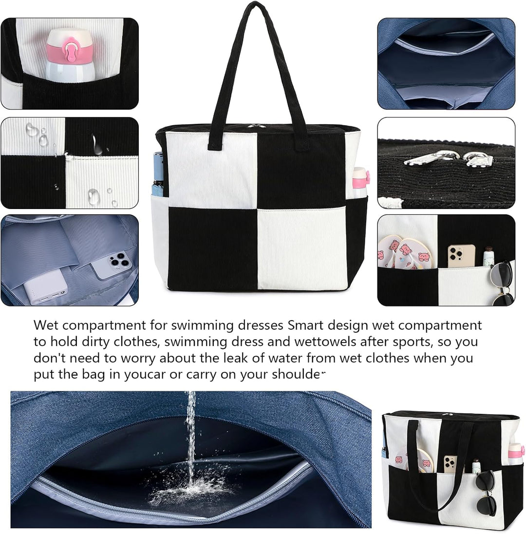 Extra Large Waterproof Beach Tote with Wet Compartment – Buy 1, Take 1 FREE