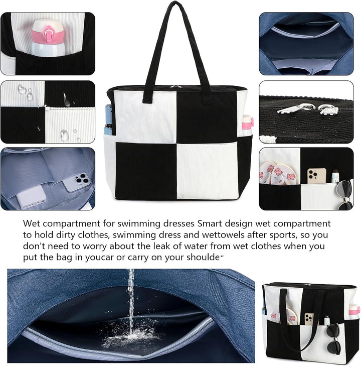 Extra Large Waterproof Beach Tote with Wet Compartment – Buy 1, Take 1 FREE