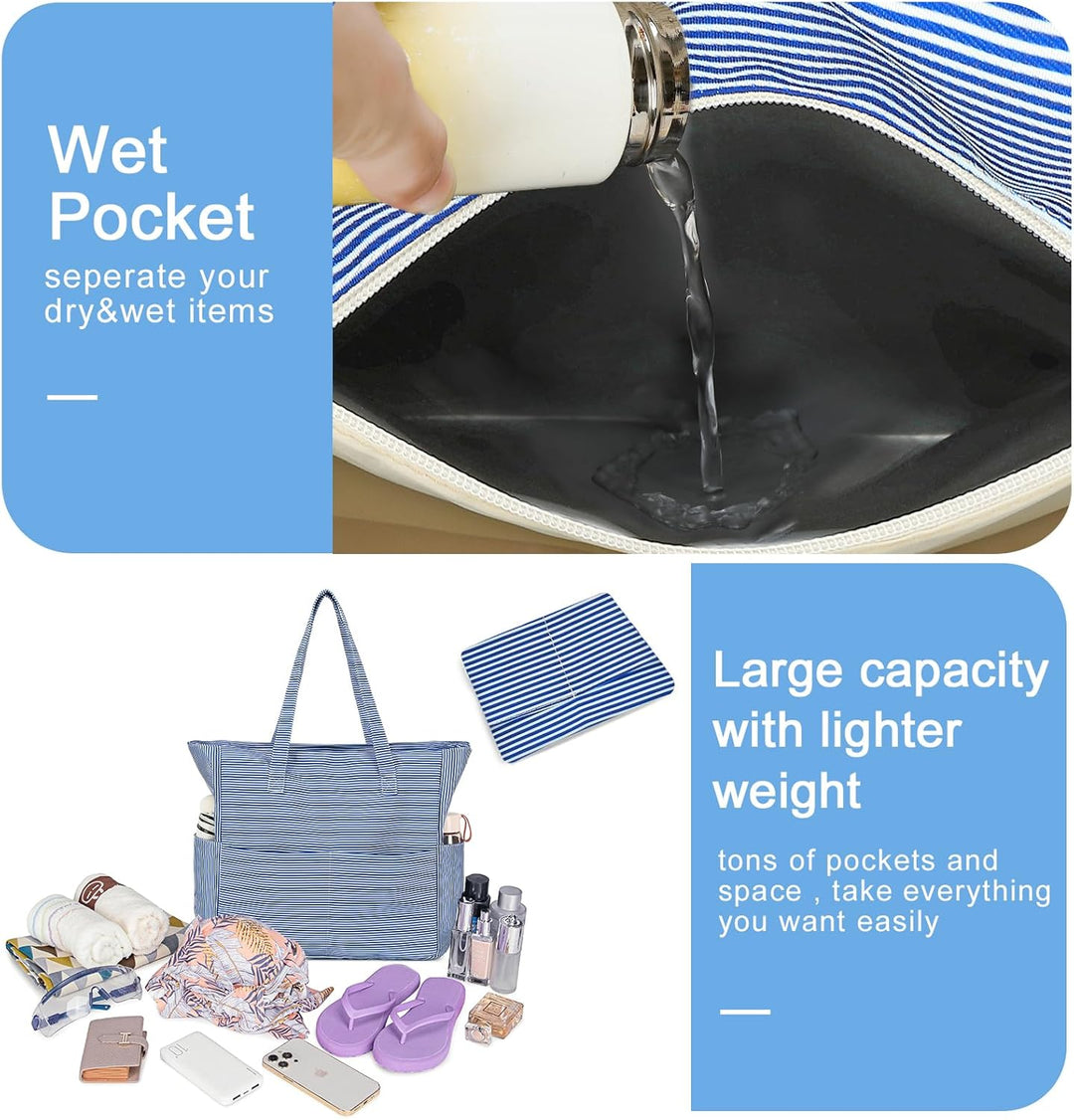 Extra Large Waterproof Beach Tote with Wet Compartment – Buy 1, Take 1 FREE