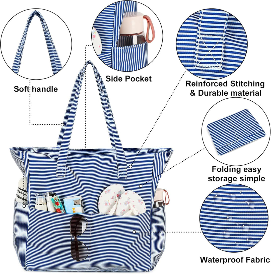 Extra Large Waterproof Beach Tote with Wet Compartment – Buy 1, Take 1 FREE