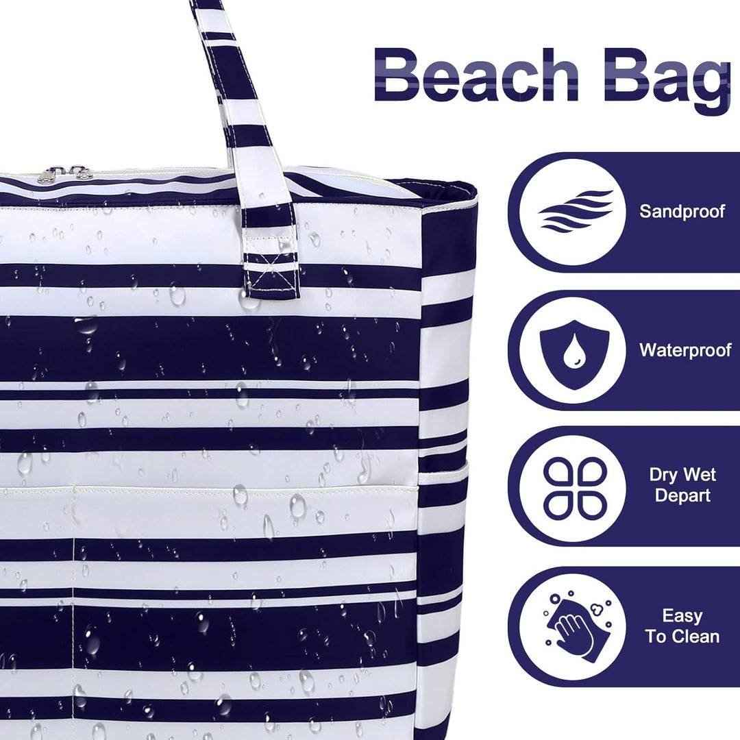 Extra Large Waterproof Beach Tote with Wet Compartment – Buy 1, Take 1 FREE