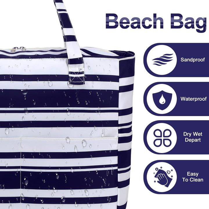 Extra Large Waterproof Beach Tote with Wet Compartment – Buy 1, Take 1 FREE