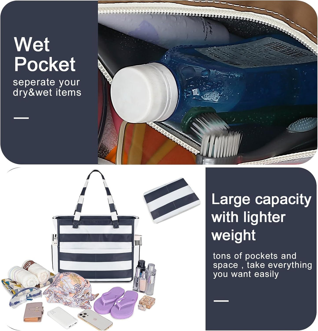 Extra Large Waterproof Beach Tote with Wet Compartment – Buy 1, Take 1 FREE