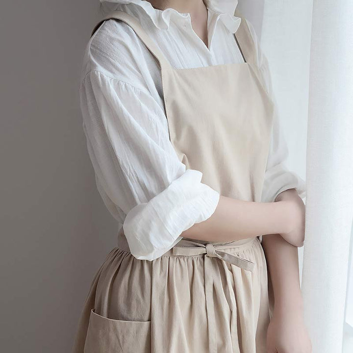 Waterproof Cotton Apron with Convenient Pockets - ChefMate-Beige-Nora Luxe