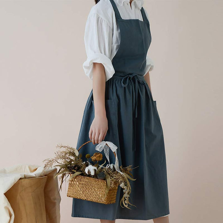 Waterproof Cotton Apron with Convenient Pockets - ChefMate-Blue-Nora Luxe