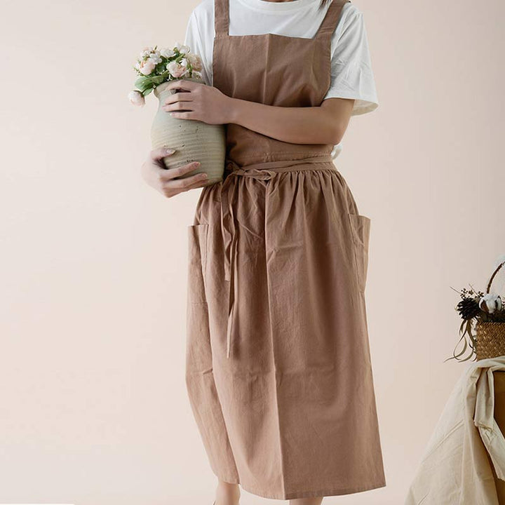 Waterproof Cotton Apron with Convenient Pockets - ChefMate-Orange-Nora Luxe