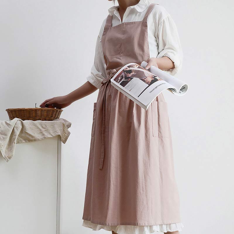 Waterproof Cotton Apron with Convenient Pockets - ChefMate-Pink-Nora Luxe