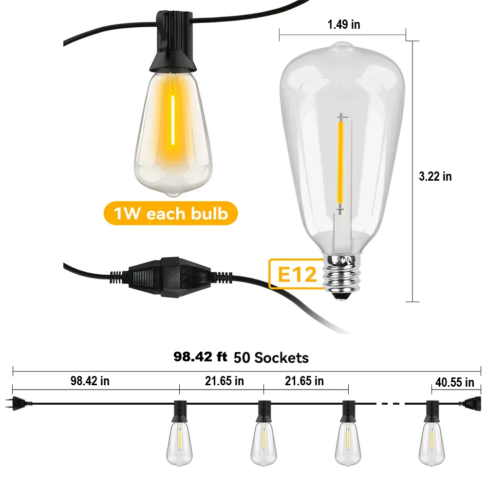 Waterproof LED Light String - LumiGlow-49.21 FT-Nora Luxe