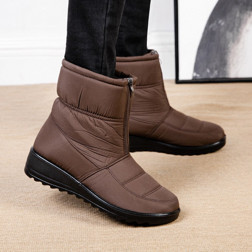 Waterproof Lined Mid-Height Women's Snow Boots - Clara Snow Walk Pro-Brown-5.5-Nora Luxe