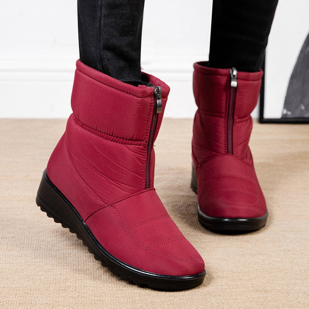 Waterproof Lined Mid-Height Women's Snow Boots - Clara Snow Walk Pro-Red-5.5-Nora Luxe
