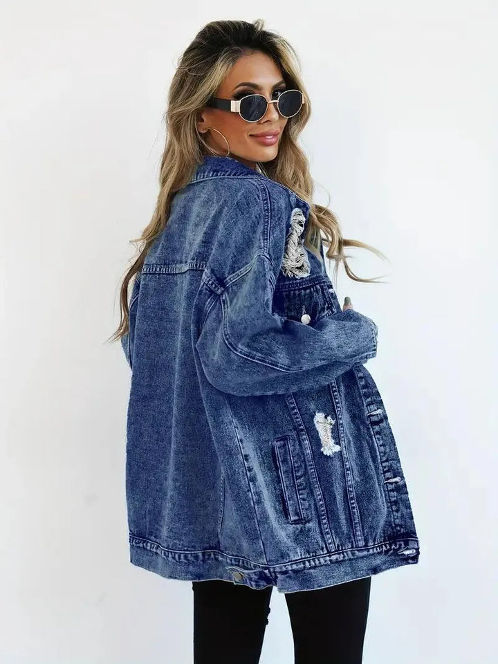 Waterproof & Lined Oversized Women's Denim Jacket with Hood – Talia-Blue-S-Nora Luxe