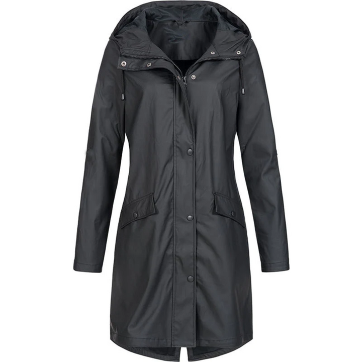 Waterproof Long Ladies' Raincoat - Luna-Black-S-Nora Luxe