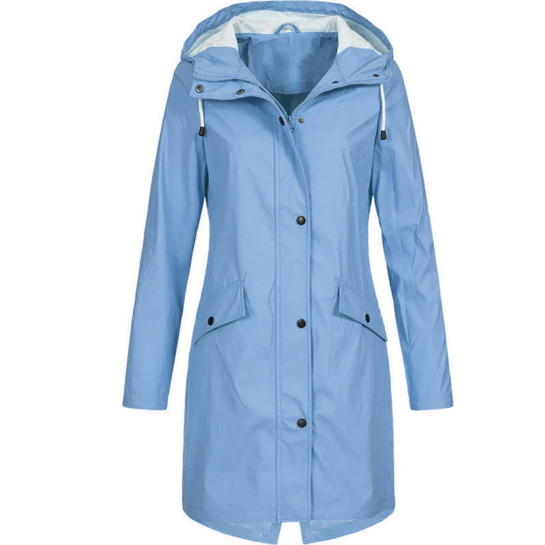 Waterproof Long Ladies' Raincoat - Luna-Blue-S-Nora Luxe