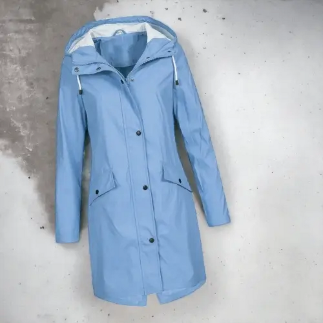 Waterproof Long Ladies' Raincoat - Luna-Blue-S-Nora Luxe