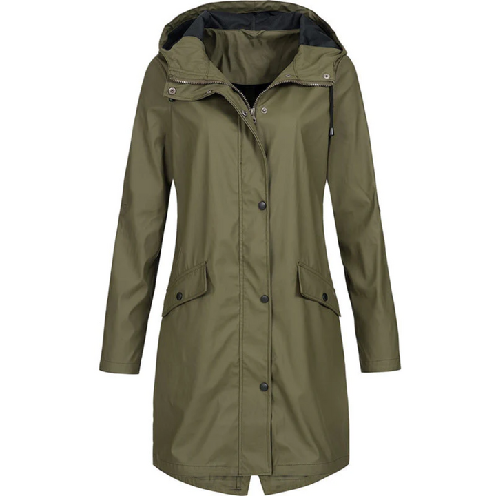 Waterproof Long Ladies' Raincoat - Luna-Green-S-Nora Luxe