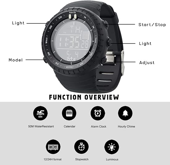 Waterproof Men's Digital Sports Watch - Henry-Black-Nora Luxe