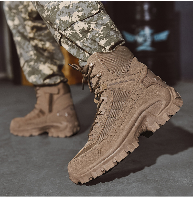 Waterproof Tactical Work Boots with Anti-Puncture – TrailForce Tactical-Beige-6.5-Nora Luxe