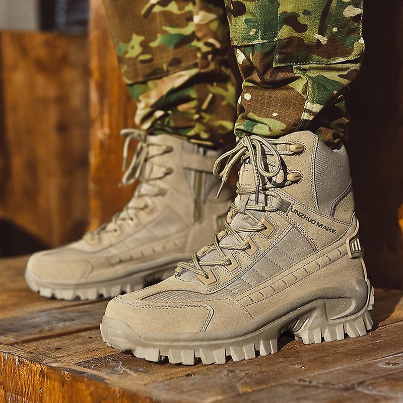Waterproof Tactical Work Boots with Anti-Puncture – TrailForce Tactical-Beige-6.5-Nora Luxe