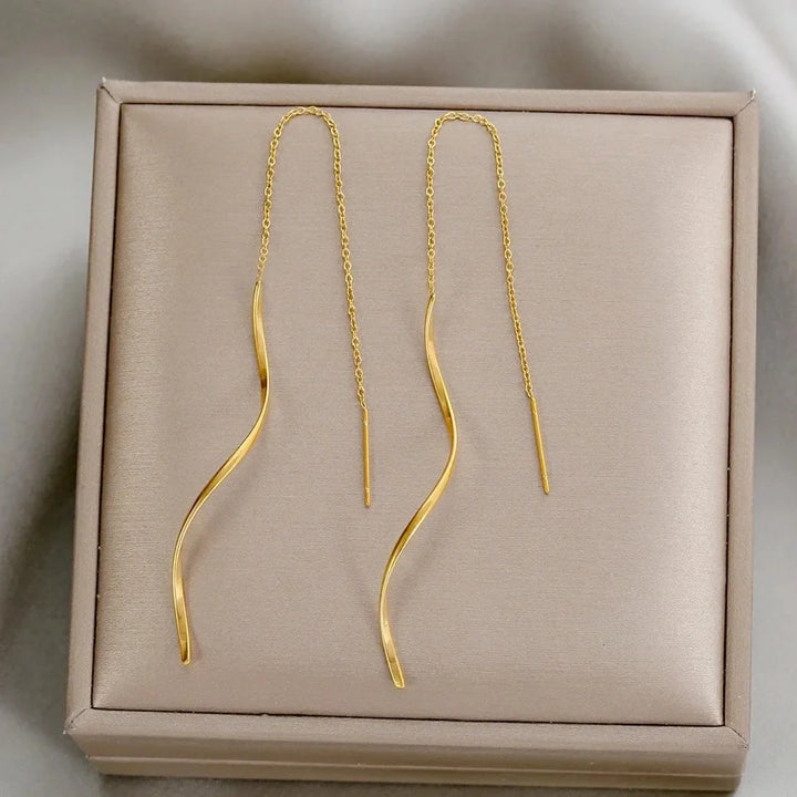 Wave Threader Earrings | Stylish Women's Jewellery-GOLD-Nora Luxe