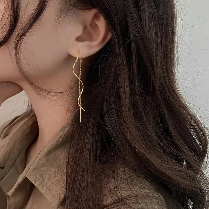 Wave Threader Earrings | Stylish Women's Jewellery-GOLD-Nora Luxe