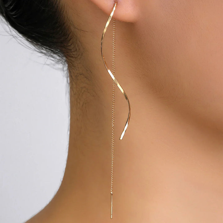 Wave Threader Earrings | Stylish Women's Jewellery-GOLD-Nora Luxe
