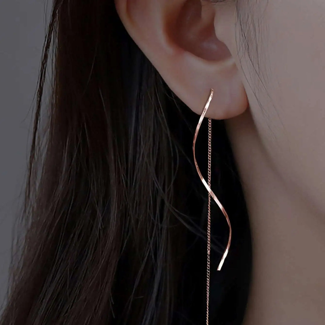 Wave Threader Earrings | Stylish Women's Jewellery-GOLD-Nora Luxe