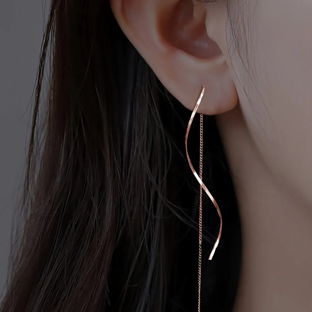 Wave Threader Earrings | Stylish Women's Jewellery-ROSE GOLD-Nora Luxe