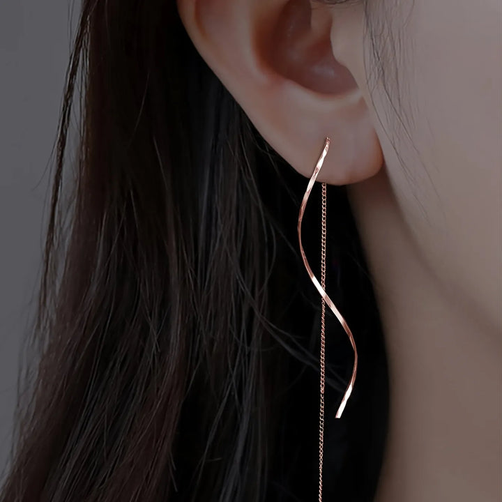 Wave Threader Earrings | Stylish Women's Jewellery-ROSE GOLD-Nora Luxe
