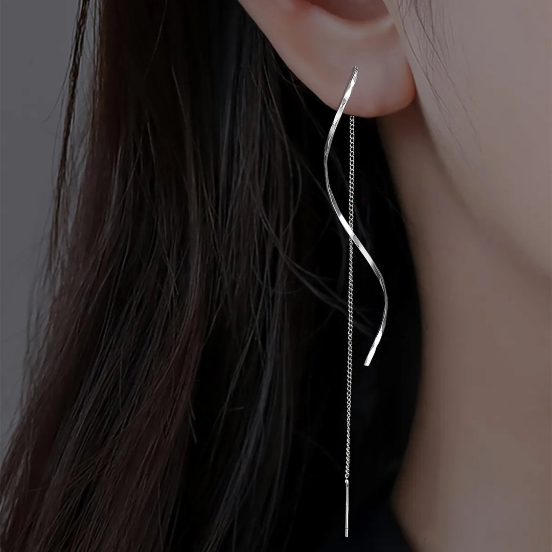 Wave Threader Earrings | Stylish Women's Jewellery-SILVER-Nora Luxe