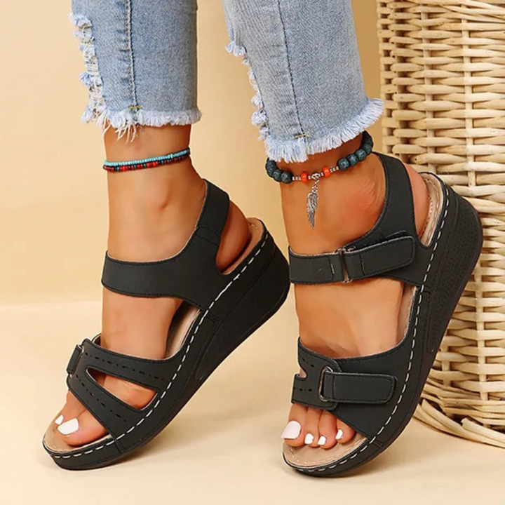 Wedge Heel Orthopaedic Sandals | Pain Relief Footwear-4-Cream-Nora Luxe