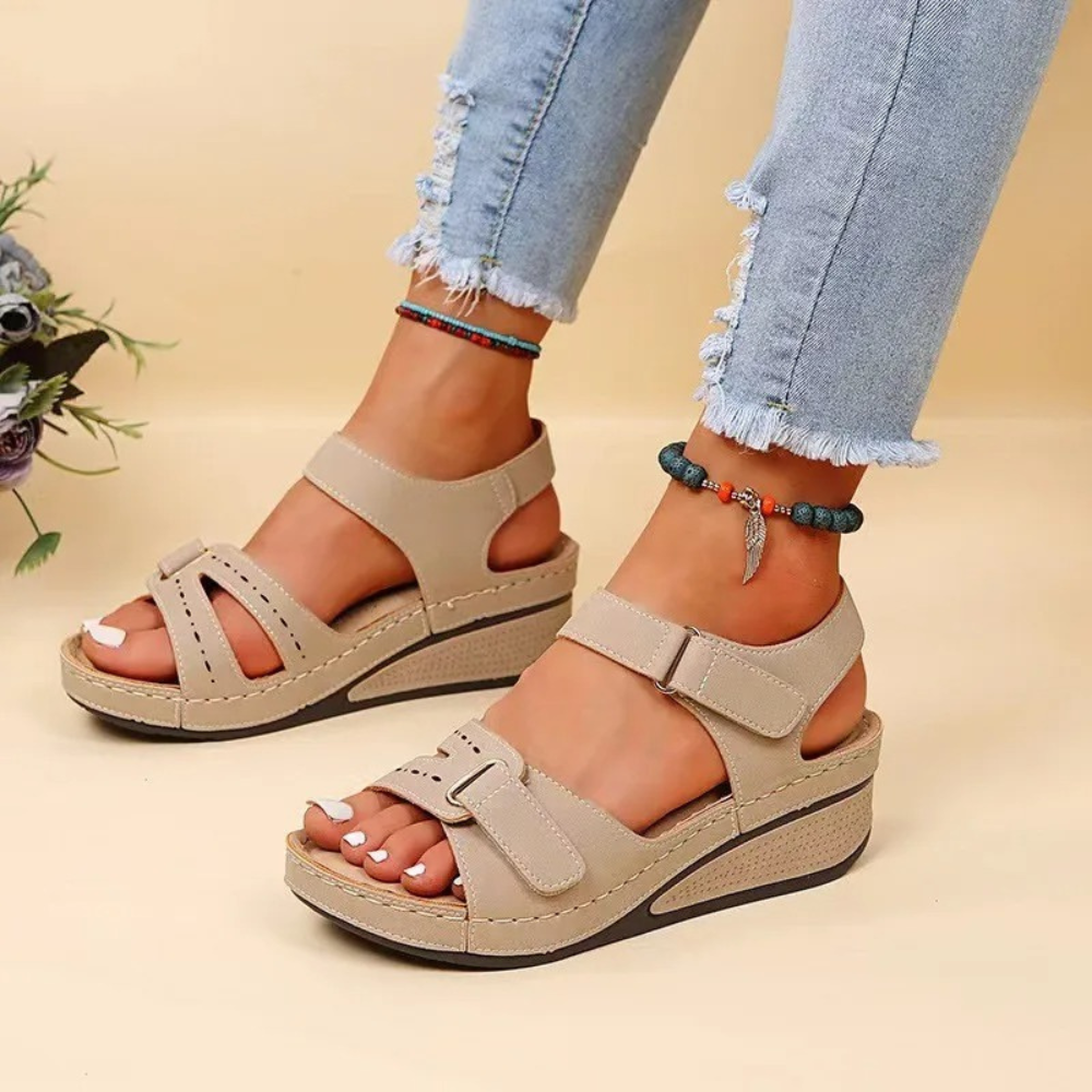 Wedge Heel Orthopaedic Sandals | Pain Relief Footwear-4-Cream-Nora Luxe