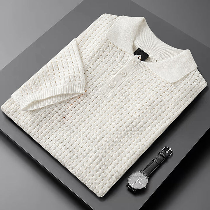 White Airy Men's Polo with Fine Knit Structure – Daan-S-State of Style