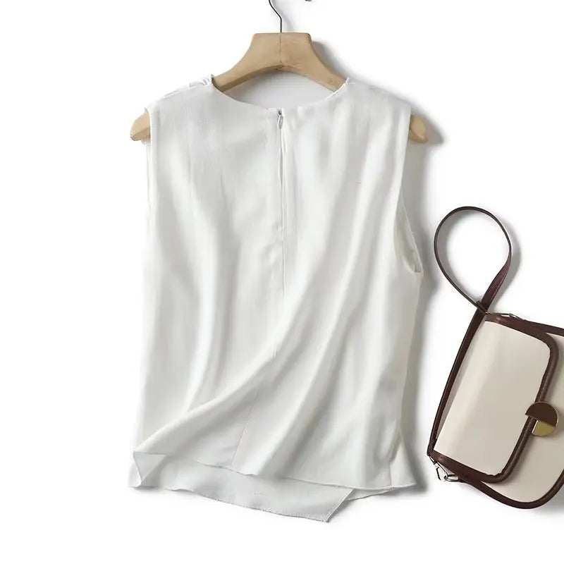 White airy & stylish sleeveless linen blouse for women – Amira-S-Nora Luxe