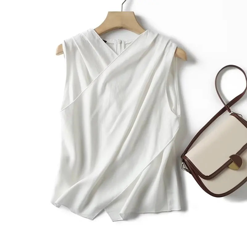 White airy & stylish sleeveless linen blouse for women – Amira-S-Nora Luxe