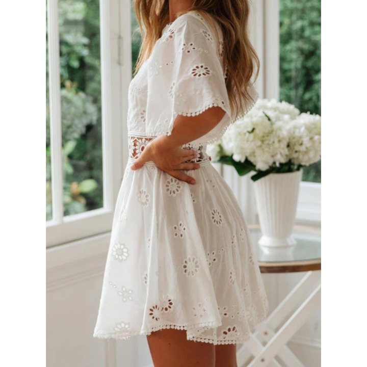 White airy summer dress with lace accents for women – Elina-S-Nora Luxe