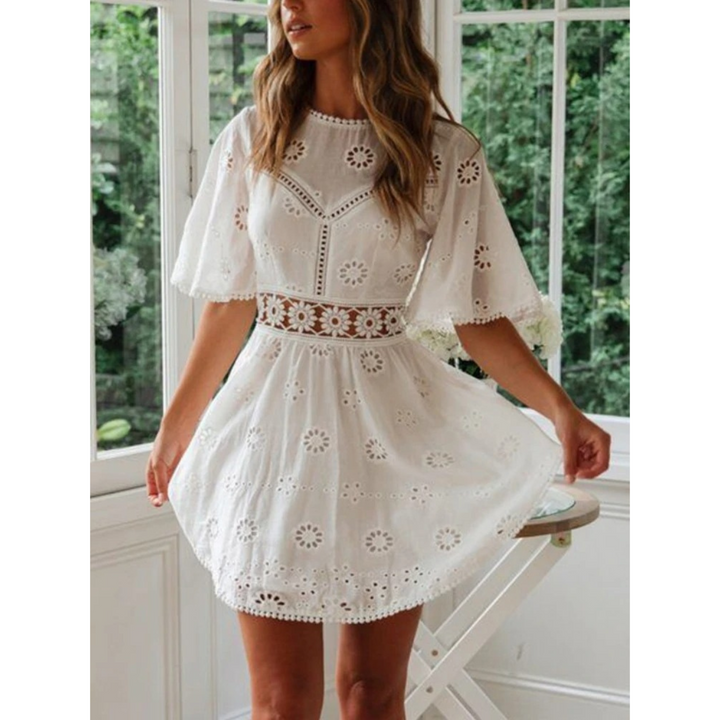 White airy summer dress with lace accents for women – Elina-S-Nora Luxe