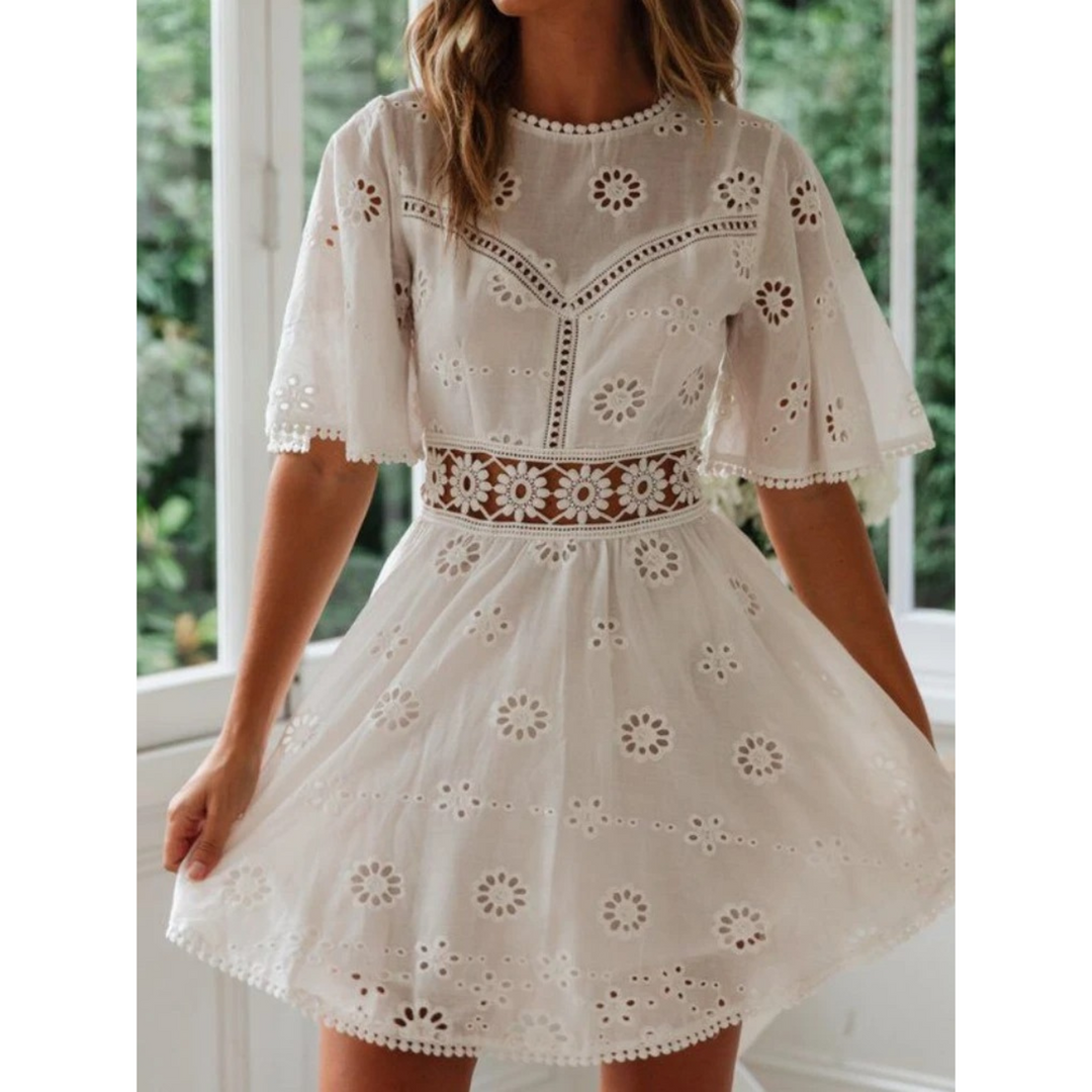 White airy summer dress with lace accents for women – Elina-S-Nora Luxe
