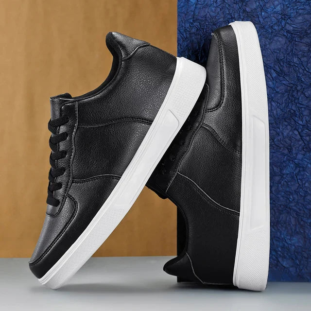 White and Black Lightweight Leather Sneakers for Men - Max-Black-4-Nora Luxe