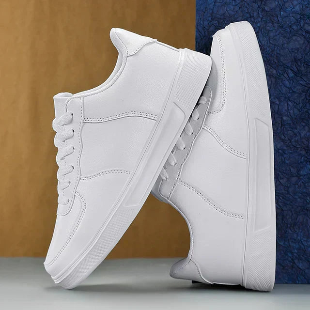White and Black Lightweight Leather Sneakers for Men - Max-White-4-Nora Luxe