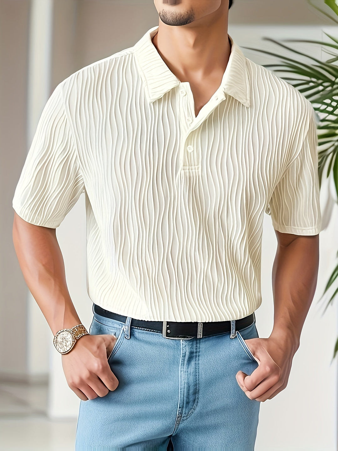 White Casual Striped Polo Shirt - Elias-S-Nora Luxe