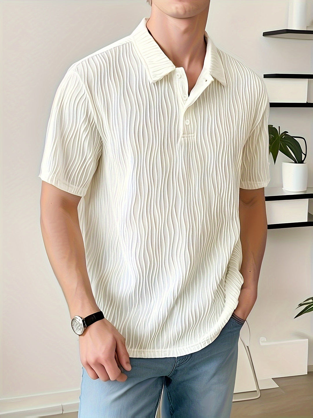 White Casual Striped Polo Shirt - Elias-S-Nora Luxe