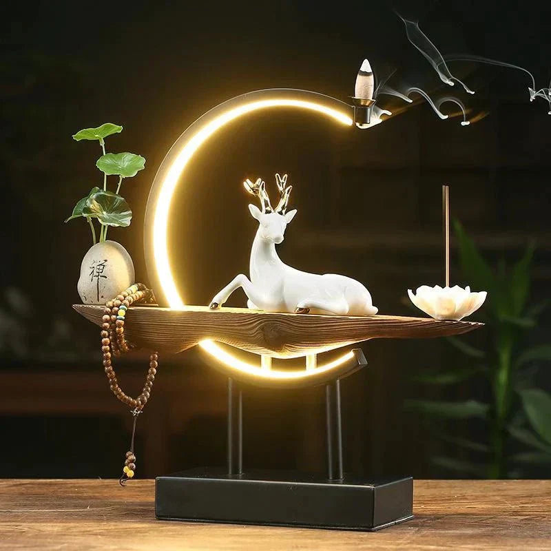 White Deer Incense Burner Lamp - SereneStag-Nora Luxe