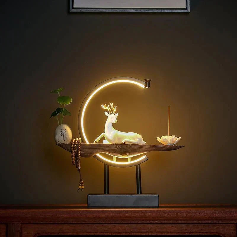 White Deer Incense Burner Lamp - SereneStag-Nora Luxe